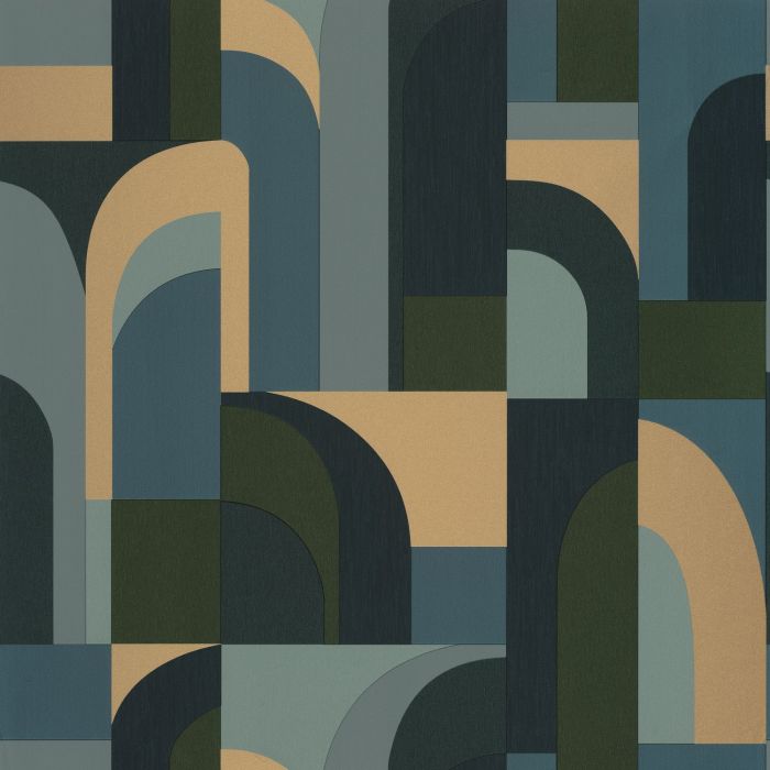 Sample - Labyrinth Doors Wallpaper - Blue Khaki Gold