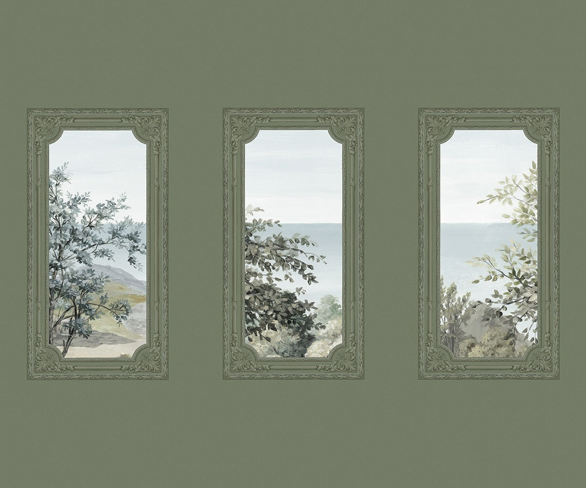 Sample - A Room With A View - Custom Sized Wallpaper Mural (per m2) - Olive Green