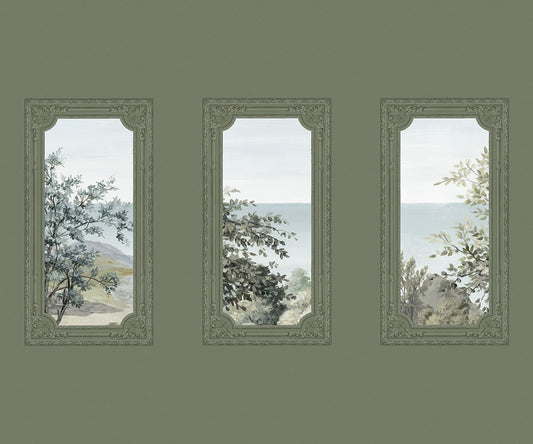 A Room With A View - Custom Sized Wallpaper Mural (per m2) - Olive Green