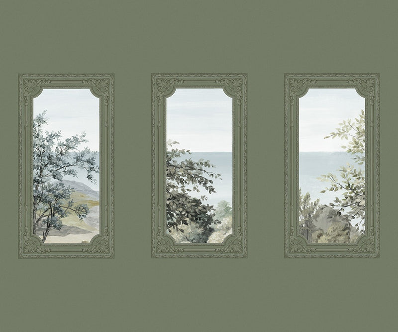 A Room With A View - Custom Sized Wallpaper Mural (per m2) - Olive Green