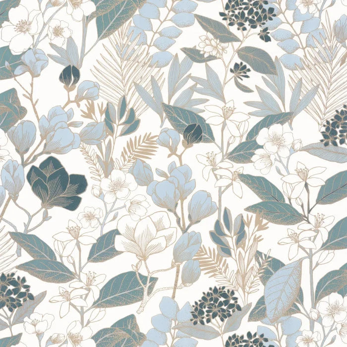 Sample - Lovely Field - Blue dore fond blanc