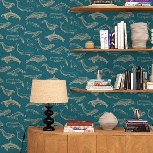 Sample - Whale Done Wallpaper - Turquiose Gold