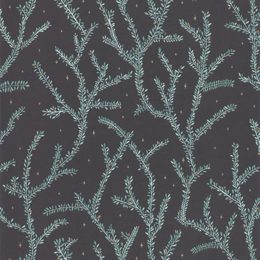 Little Woods Wallpaper - Vert Fond Noir - Discontinuing