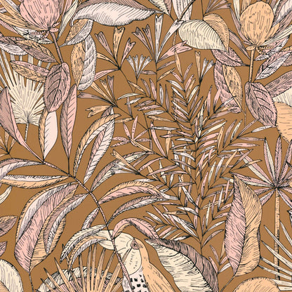 Jardin Bel Air Garden Leaf Wallpaper -  Brown Pink