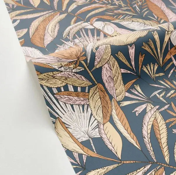 Jardin Bel Air Garden Leaf Wallpaper -  Blue Gold