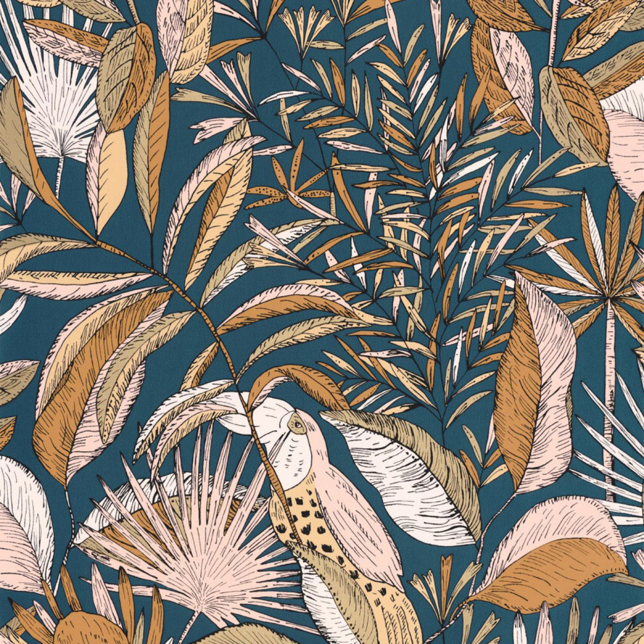 Jardin Bel Air Garden Leaf Wallpaper -  Blue Gold