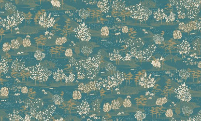 Olinda Garden Wallpaper - Teal Gold - Discontinuing