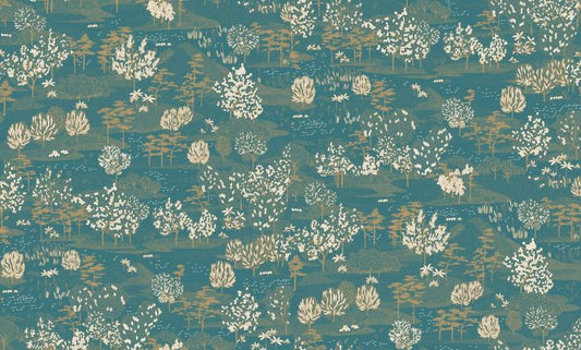 Olinda Garden Wallpaper - Teal Gold - Discontinuing