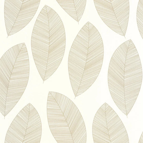 Sample - Graphic Leaves Wallpaper - Blanc Or