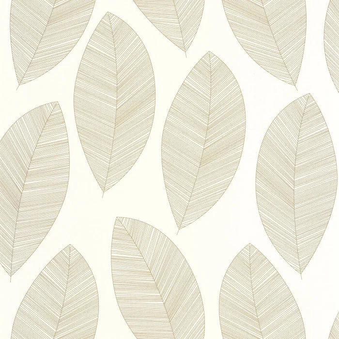 Sample - Graphic Leaves Wallpaper - Blanc Or