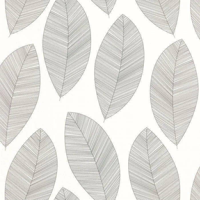 Sample - Graphic Leaves Wallpaper - Blanc Noir