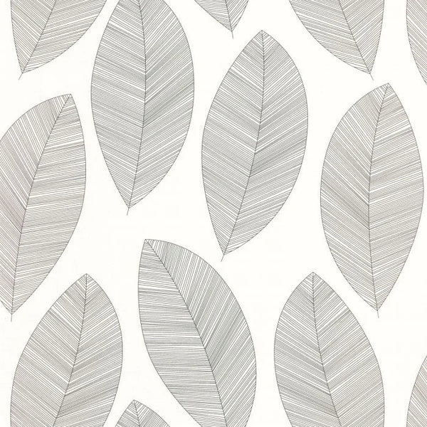 Sample - Graphic Leaves Wallpaper - Blanc Noir