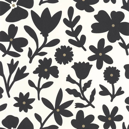 Floralie Wallpaper - Blanc noir