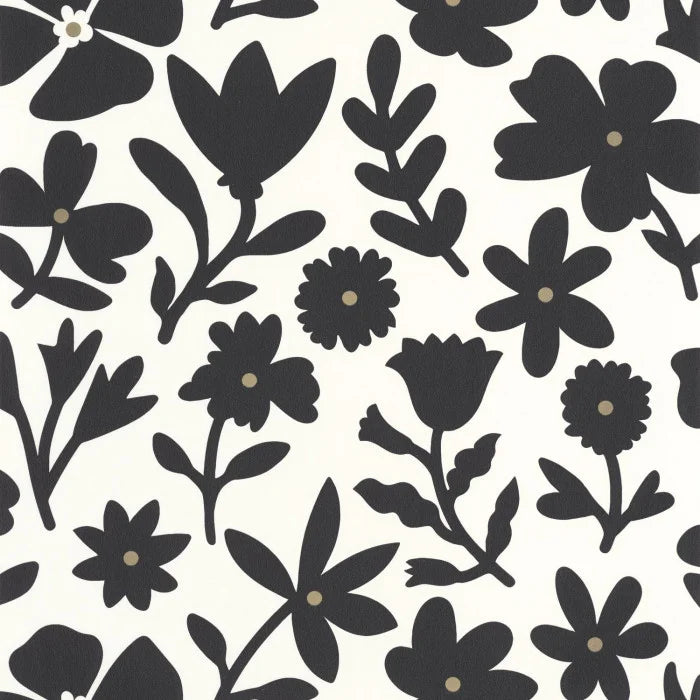 Sample - Floralie Wallpaper - Blanc noir