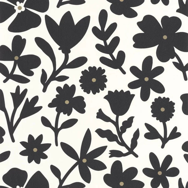 Sample - Floralie Wallpaper - Blanc noir