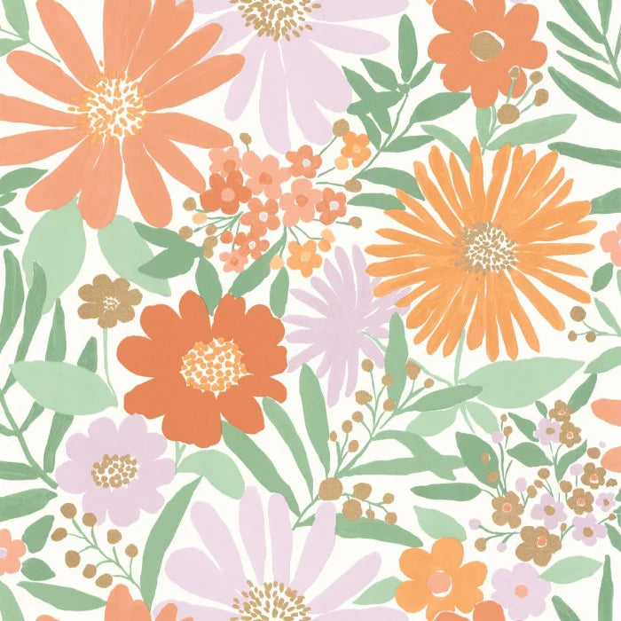 Sample - Marguerite Wallpaper - Blanc Vert Parme