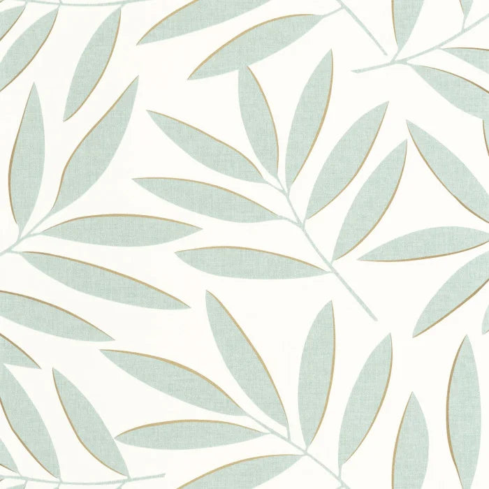 Sample - Portee Leaf Wallpaper - Vert D'eau Or
