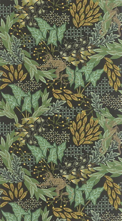 Borneo Wallpaper - Black Green Gold