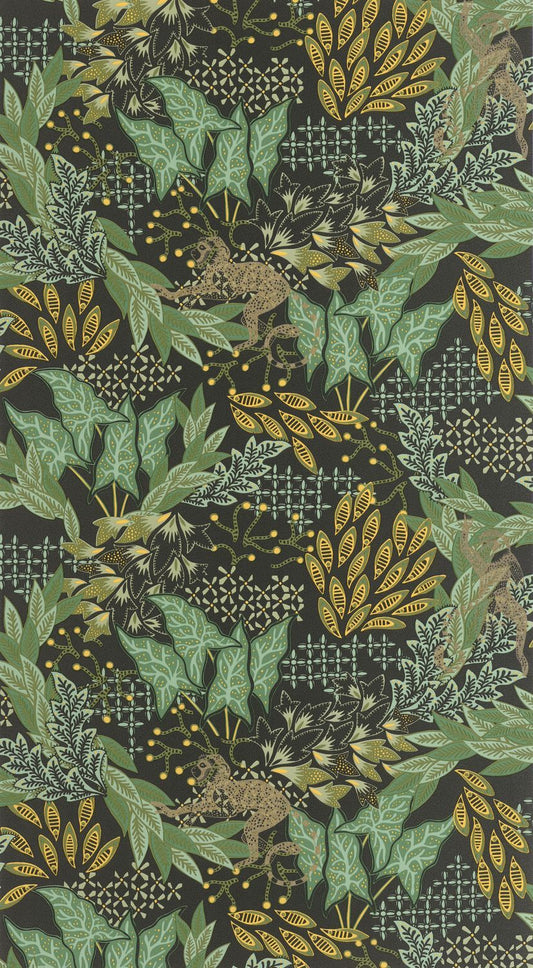 Borneo Wallpaper - Black Green Gold