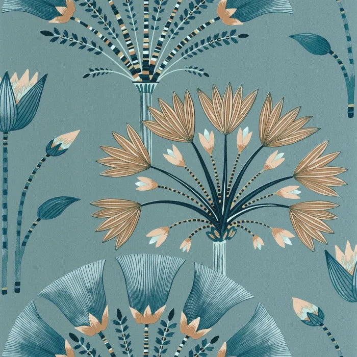 Sample - Majestic Wallpaper - Bleu d outre mer beige