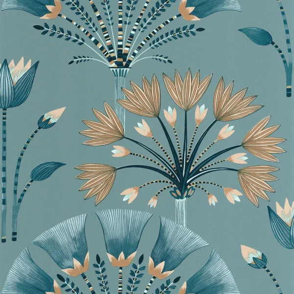 Sample - Majestic Wallpaper - Bleu d outre mer beige