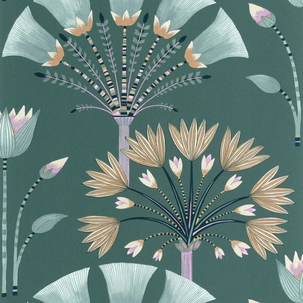 Sample - Majestic Wallpaper - Vert emeraude violet dore