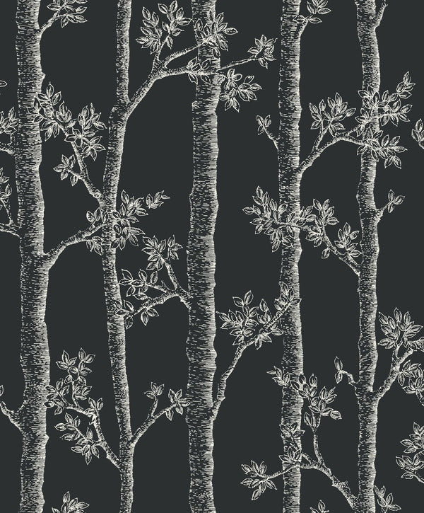 Sample - Woodlands Wallpaper - Noir (Black)