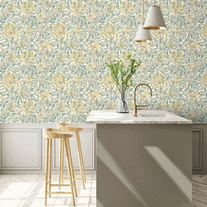 Honeysuckle Leaf Trail Wallpaper - Ohpopsi - Seafoam