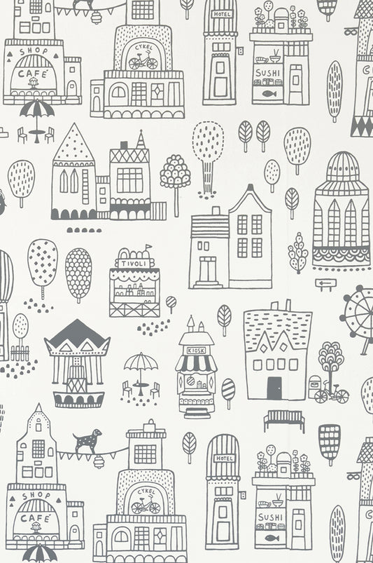 Small Town Wallpaper - Soft Black