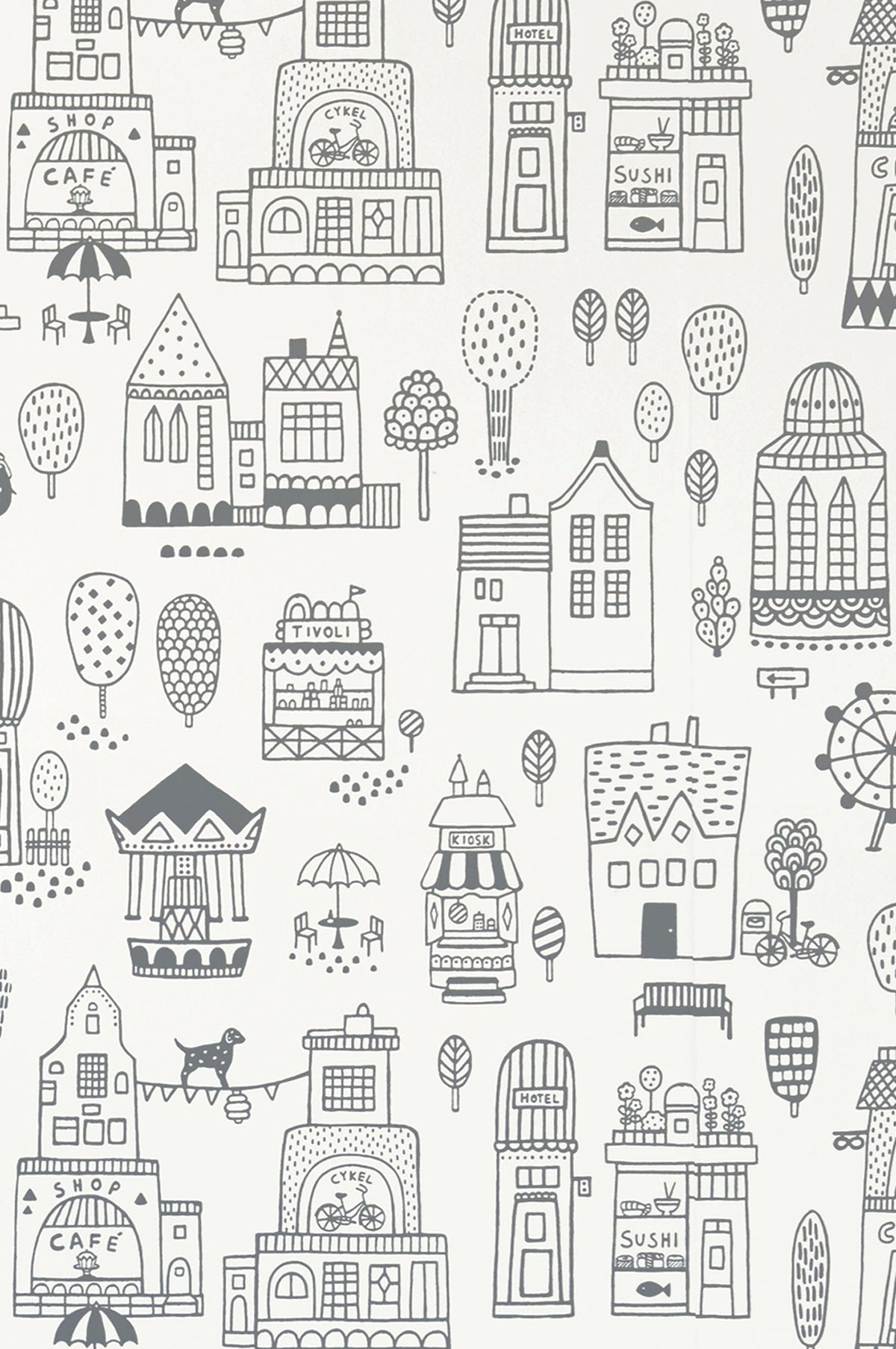 Sample - Small Town Wallpaper - Soft Black