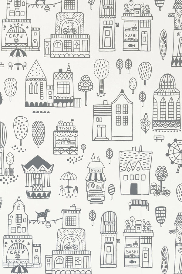 Sample - Small Town Wallpaper - Soft Black