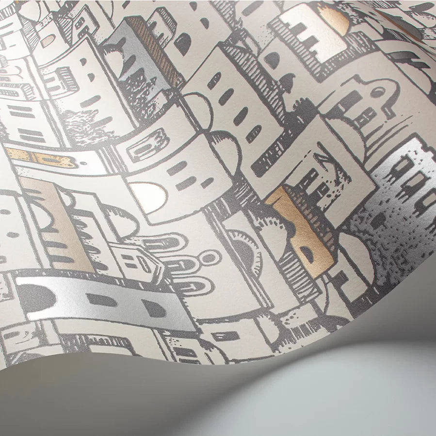 Mediterranea - Cityscape Wallpaper - Parchment & Gilver