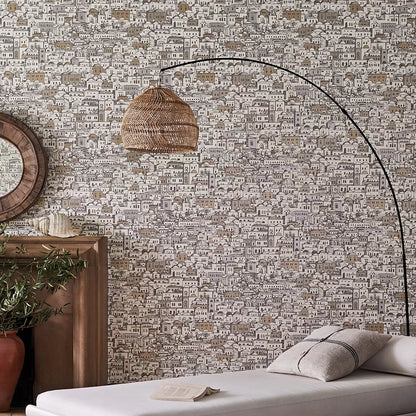 Mediterranea - Cityscape Wallpaper - Parchment & Gilver