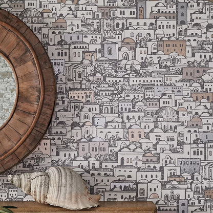 Mediterranea - Cityscape Wallpaper - Parchment & Gilver