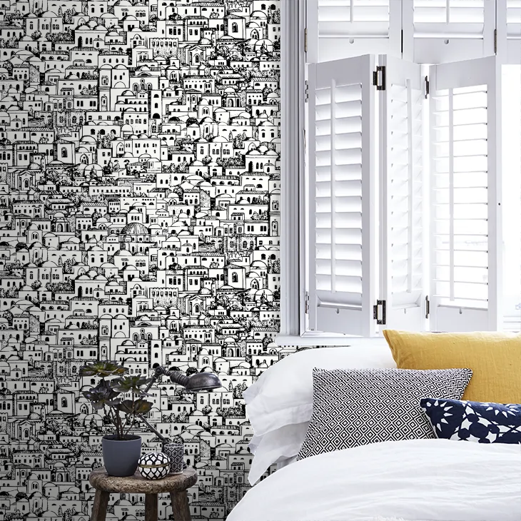 Mediterranea - Cityscape Wallpaper - White & Black