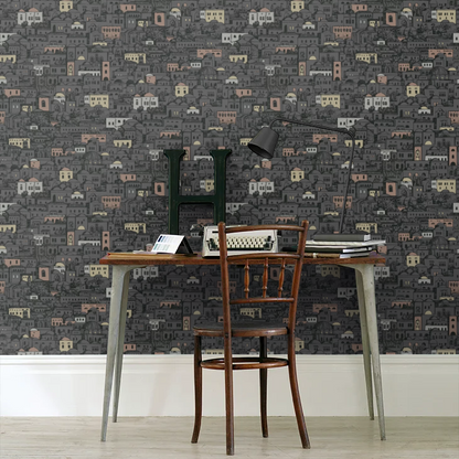 Mediterranea - Cityscape Wallpaper - Charcoal/Metallics