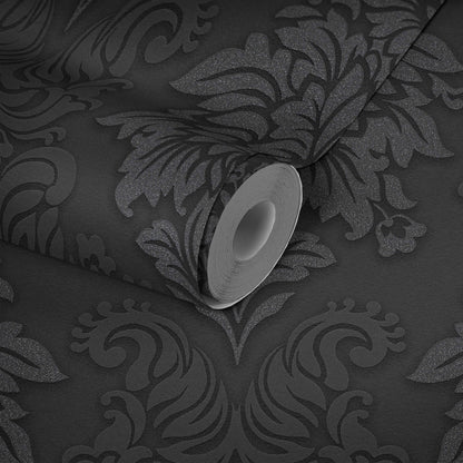 Two Toned Damask Wallpaper - Black