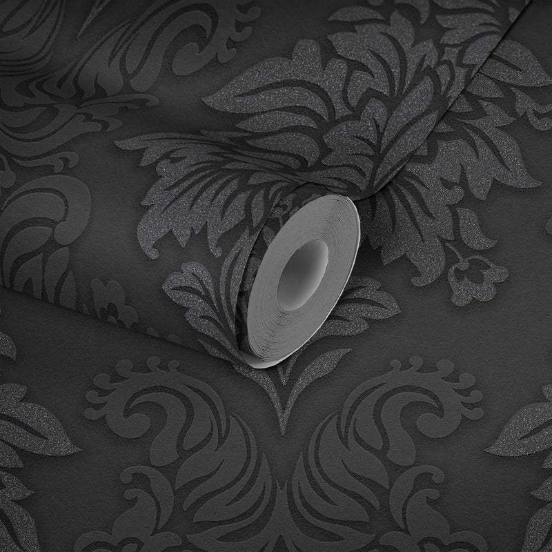 Two Toned Damask Wallpaper - Black