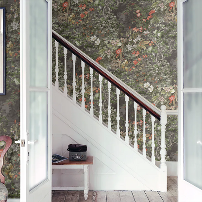 Woodland Wallpaper - Coral/Olive/Charcoal
