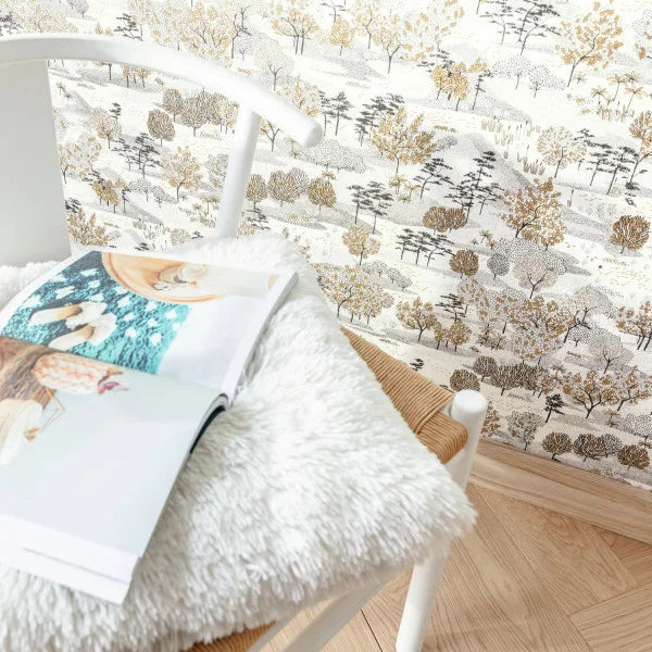 Olinda Garden Wallpaper - White Black Gold