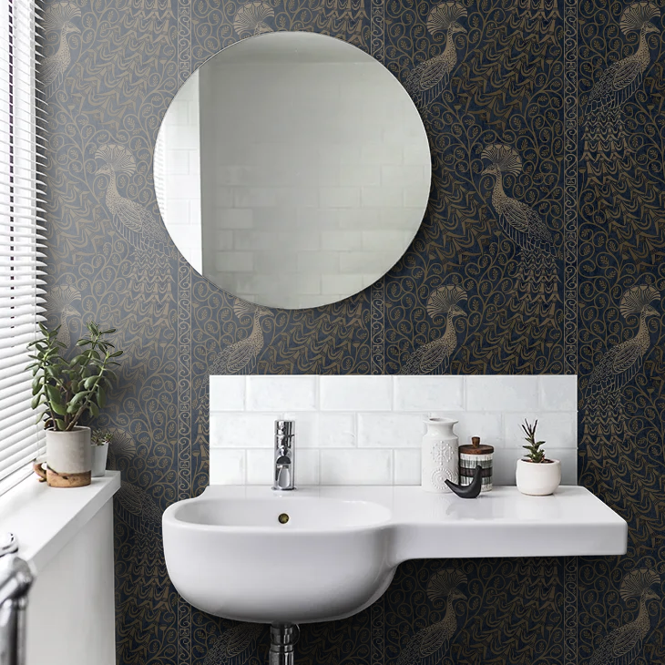 Pavo Parade Peacock Wallpaper - Metallic Bronze/Midnight