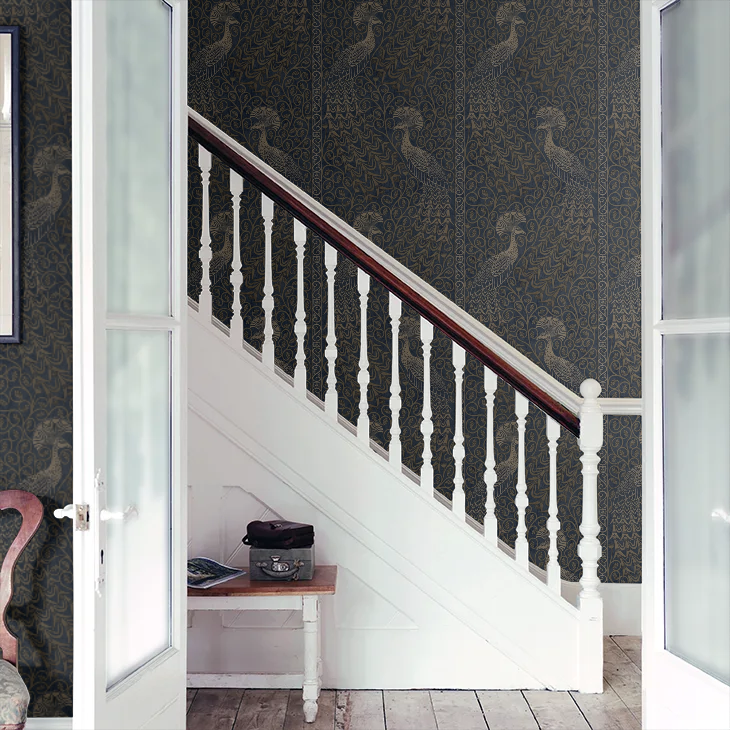 Pavo Parade Peacock Wallpaper - Metallic Bronze/Midnight