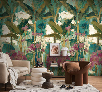 The Wall 4 - Hybrid Wallpaper Mural - Painterly Tropics
