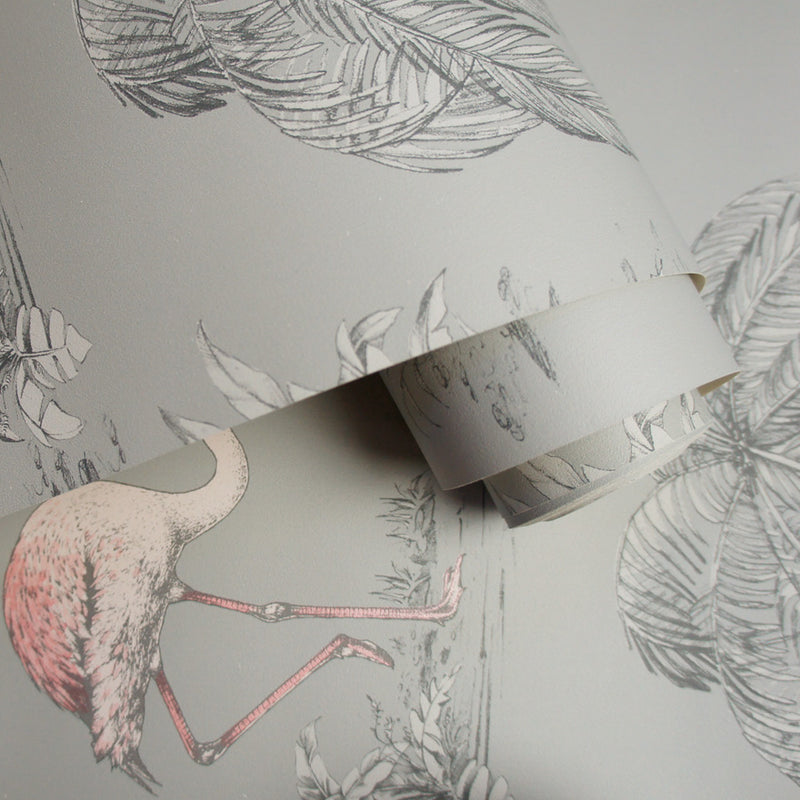 Flamingo Lakes Wallpaper - Grey/Coral