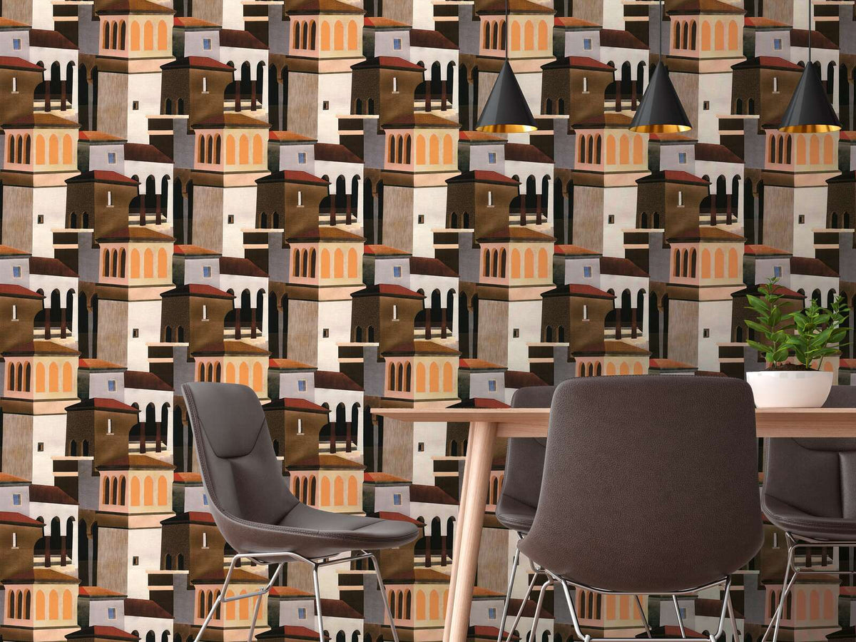 Piazza Architectural Vinyl Wallpaper – Terracotta