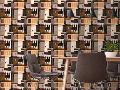 Piazza Architectural Vinyl Wallpaper – Terracotta