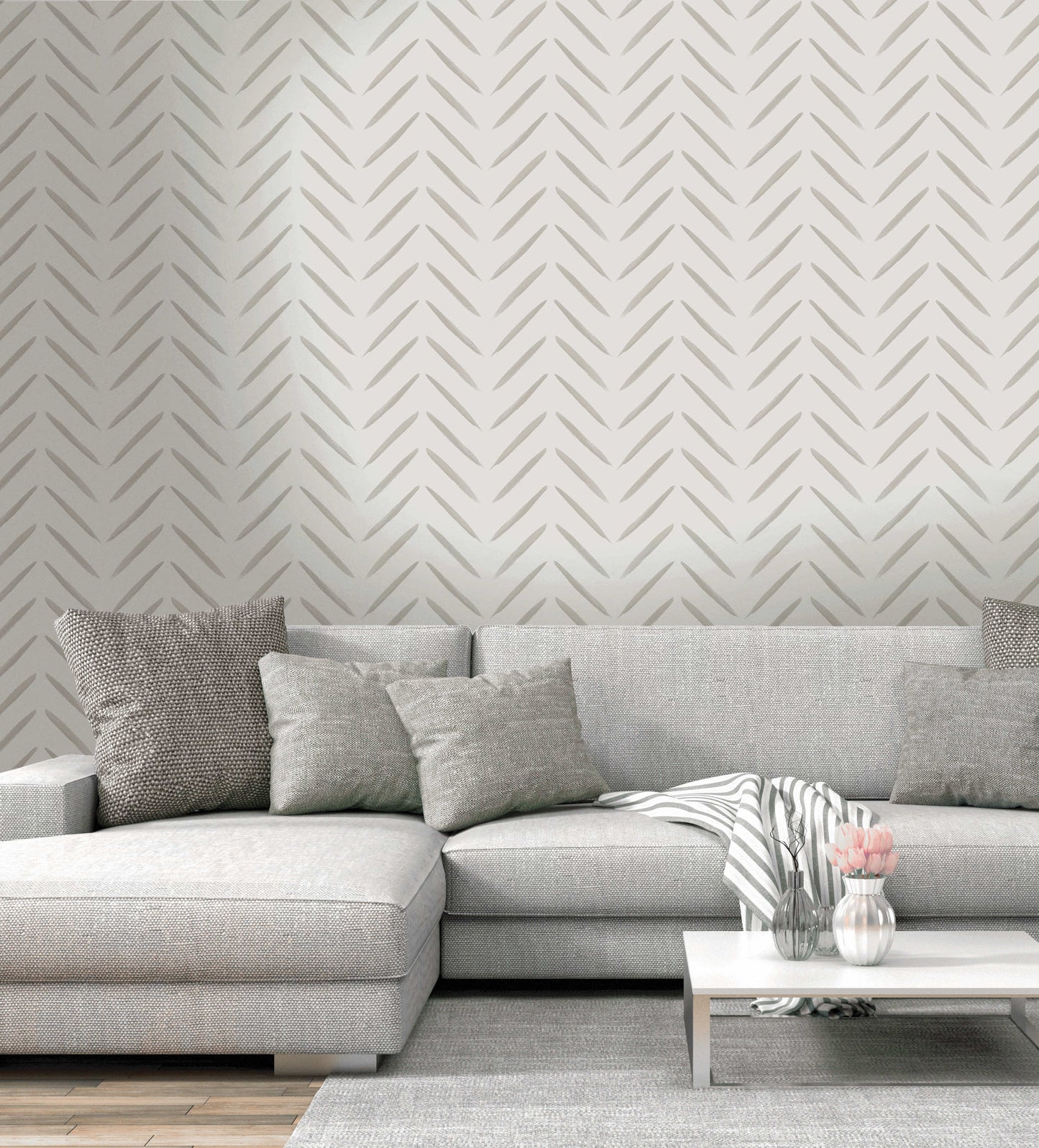 Chevron Brush Marks Wallpaper - Taupe - LAST 3 ROLLS