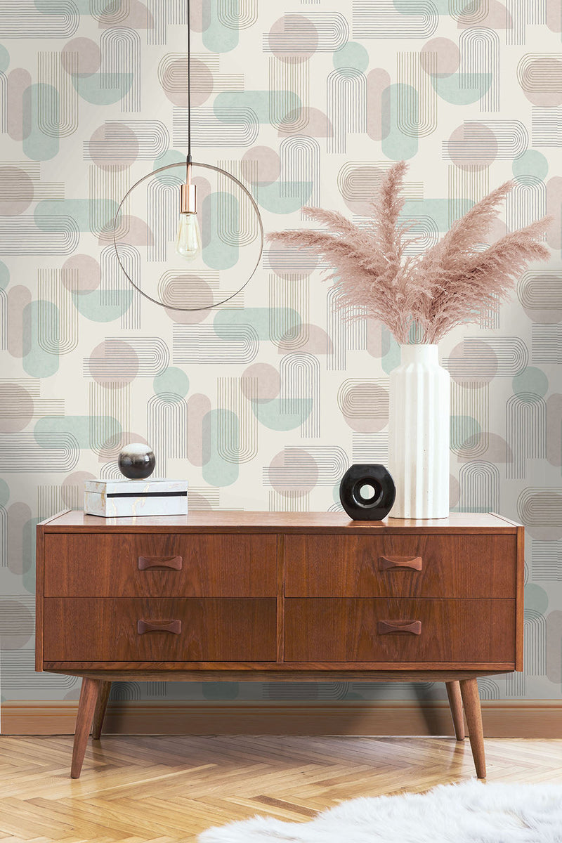 Arch Geo - Art Deco Geometric Wallpaper - Duckegg/pink