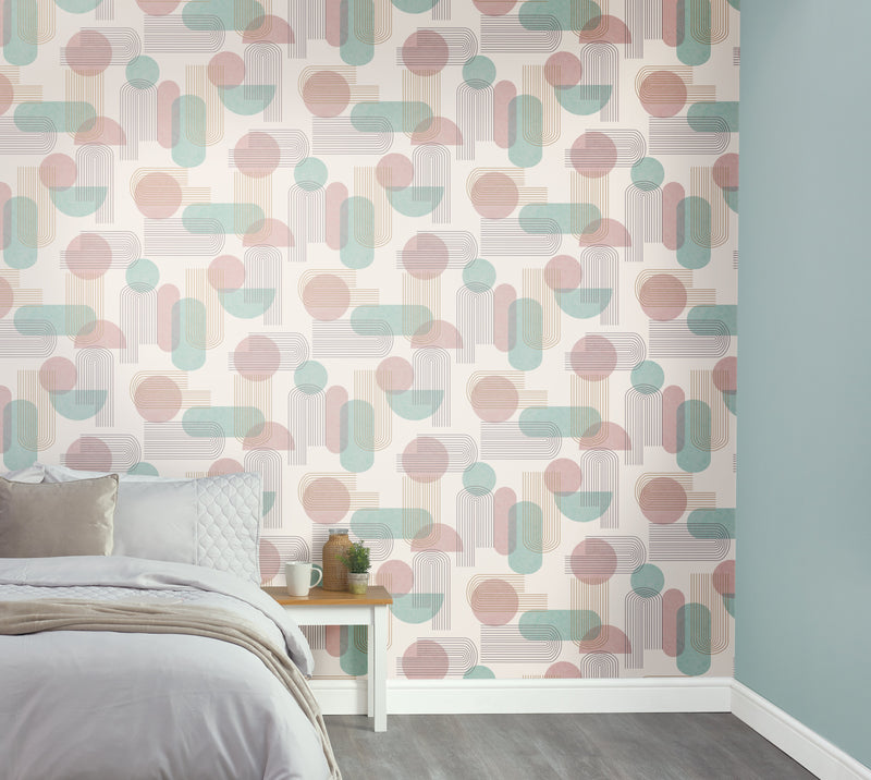 Arch Geo - Art Deco Geometric Wallpaper - Duckegg/pink