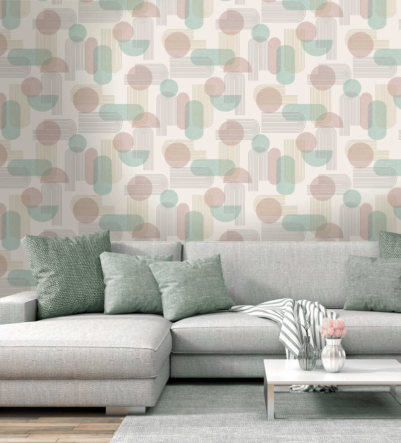 Arch Geo - Art Deco Geometric Wallpaper - Duckegg/pink